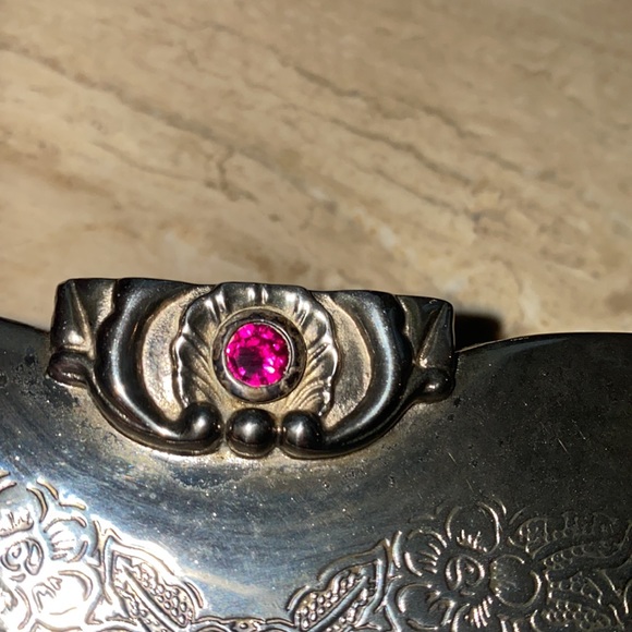 Vintage Jewelry Box Chrome Heart Velvet Inside Extra Large Substantial 80’s - Picture 4 of 6